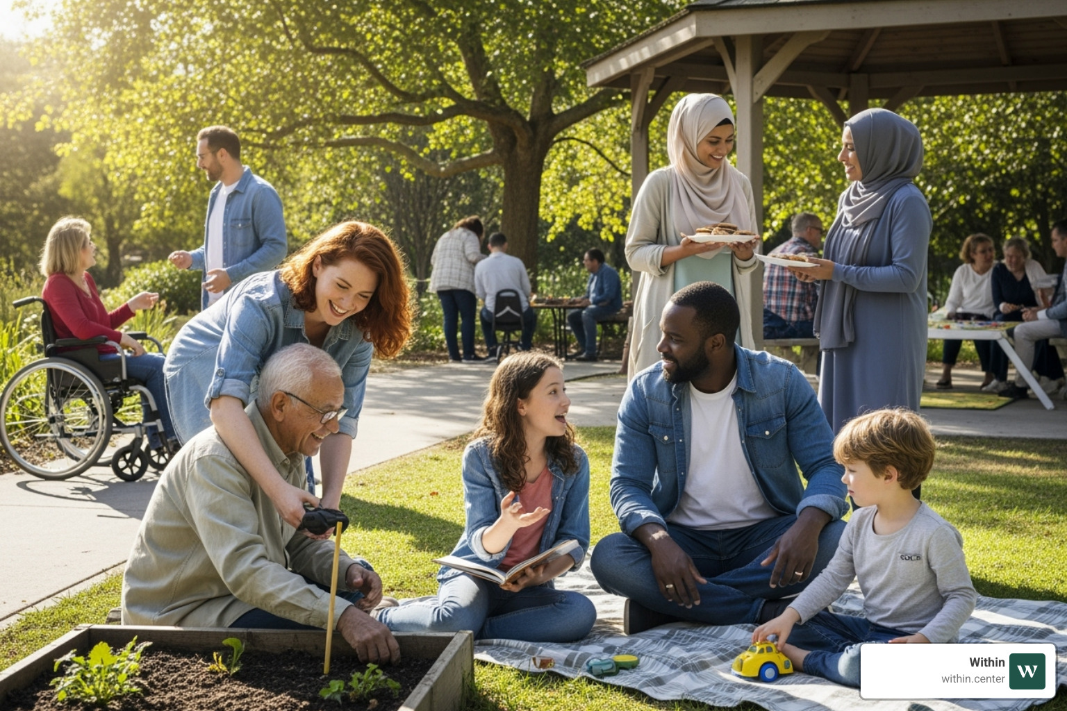 Diverse group of people in a supportive community setting - Austin mental wellness Diverse group of people in a supportive community setting - Austin mental wellness
