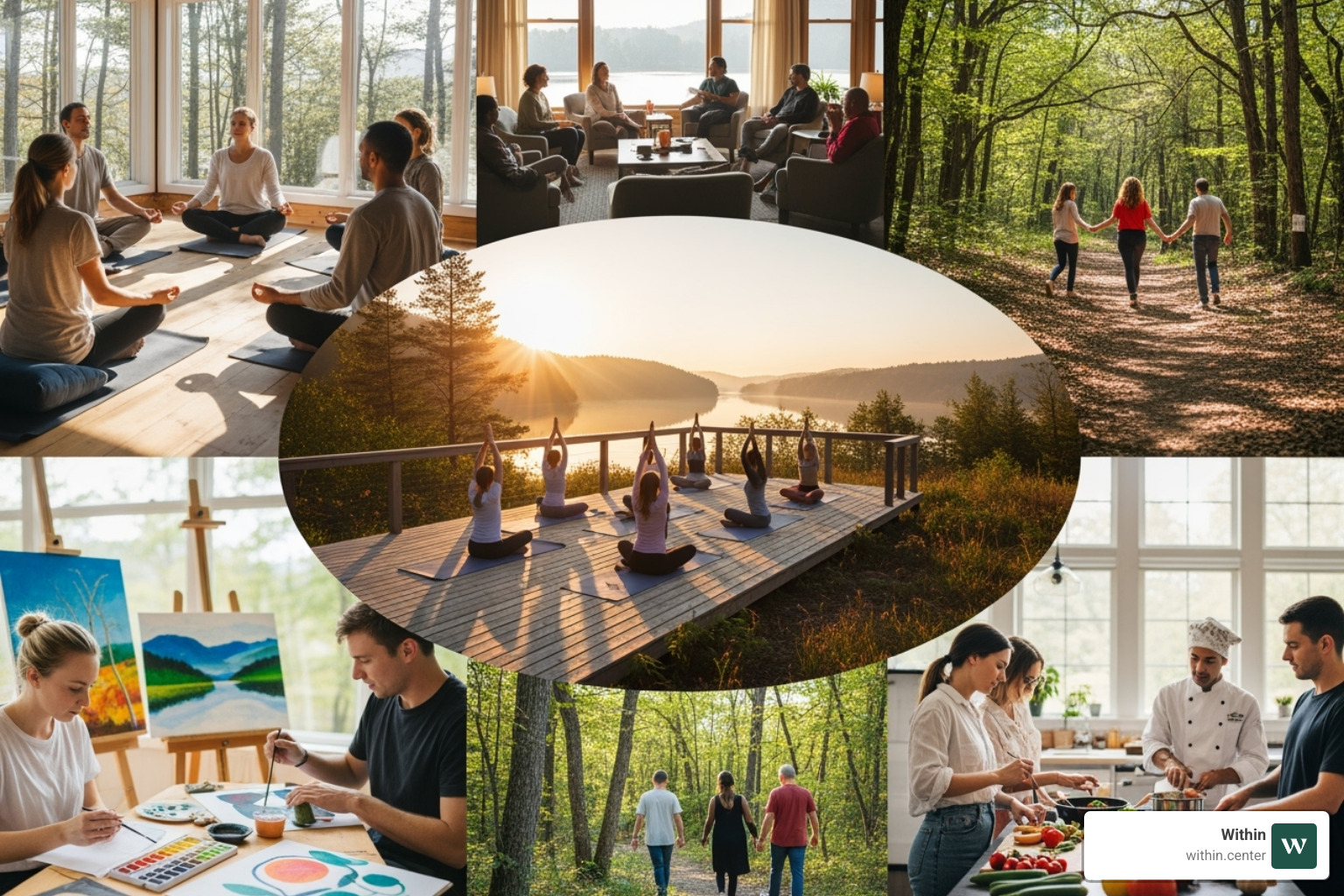 collage of retreat activities - Mental health retreat collage of retreat activities - Mental health retreat