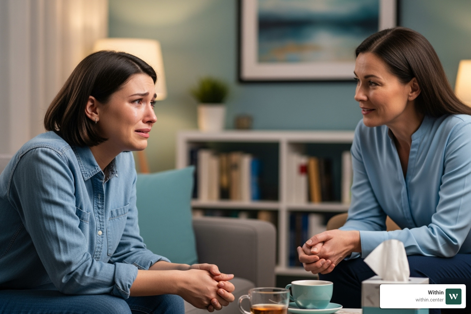 person having a breakthrough moment with a therapist - depression anxiety retreat